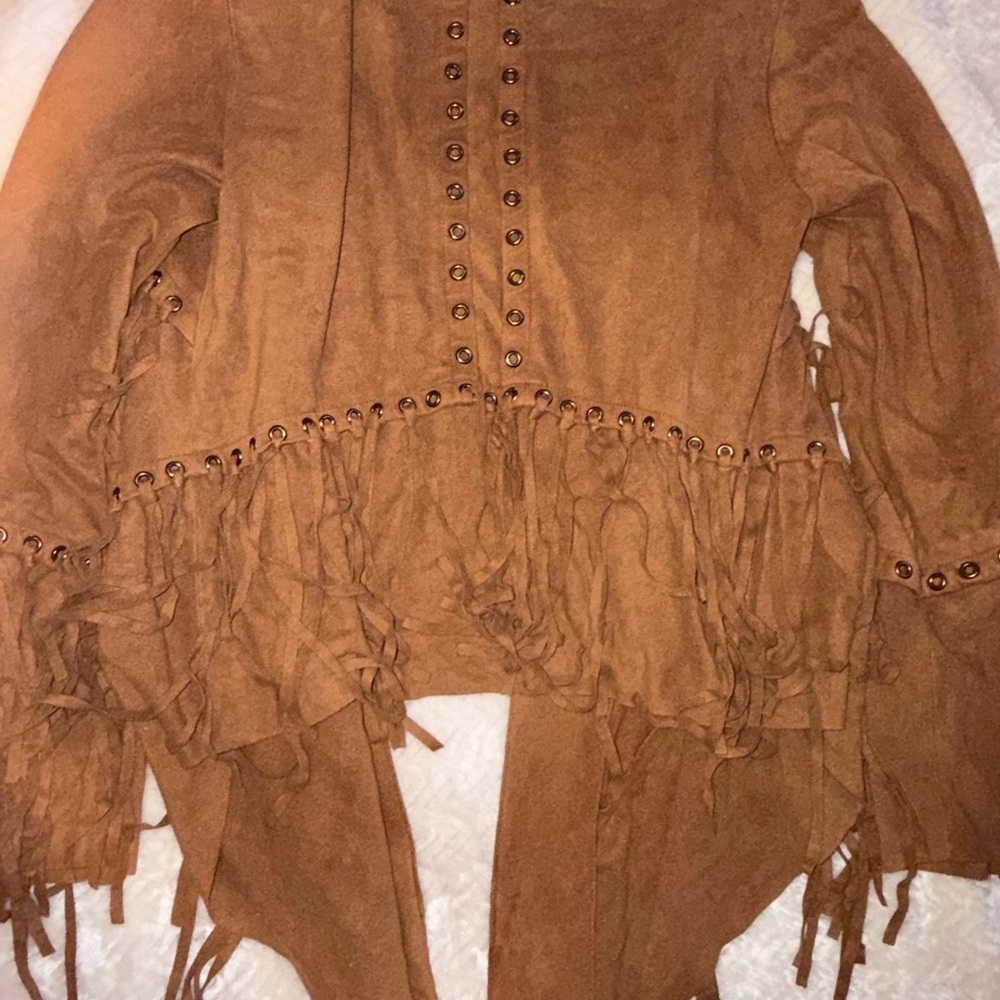 Vocal Suede Brown Fringe Outerwear - Picture 3 of 4